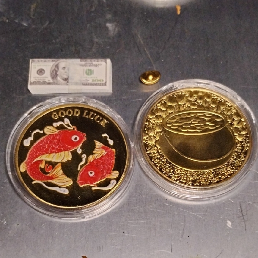 Gold and Red Good Luck Coins